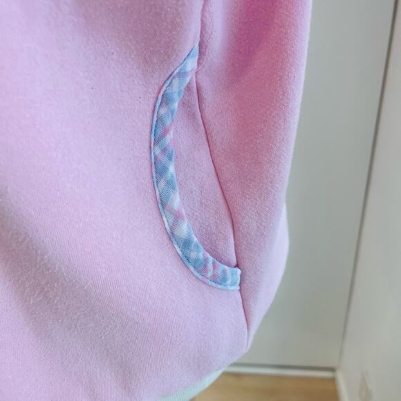 Vintage y2K Sweatshirt Pink Plaid Coastal Grannycore Pockets Coastal beachy Sz S - Picture 7 of 9